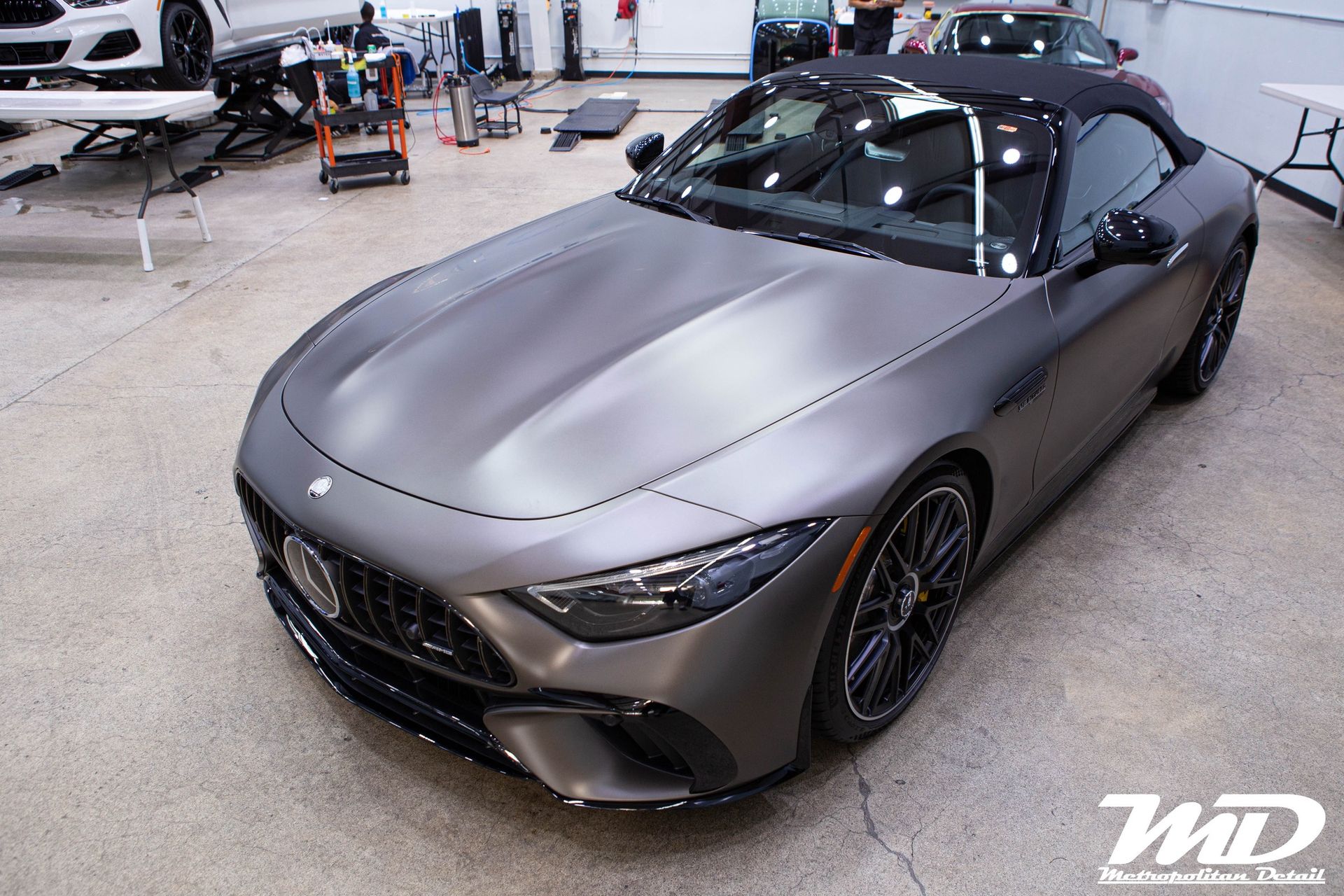 Full body satin DYNOmatte finish on a matte gray Mercedes-AMG SL