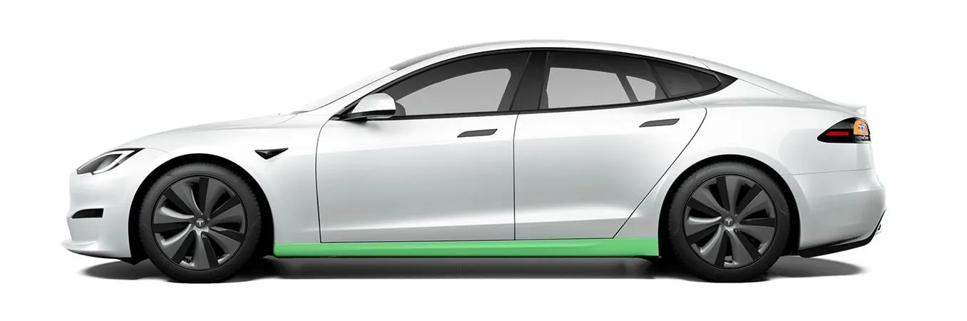 Rocker panel coverage highlighted on a Tesla Model S